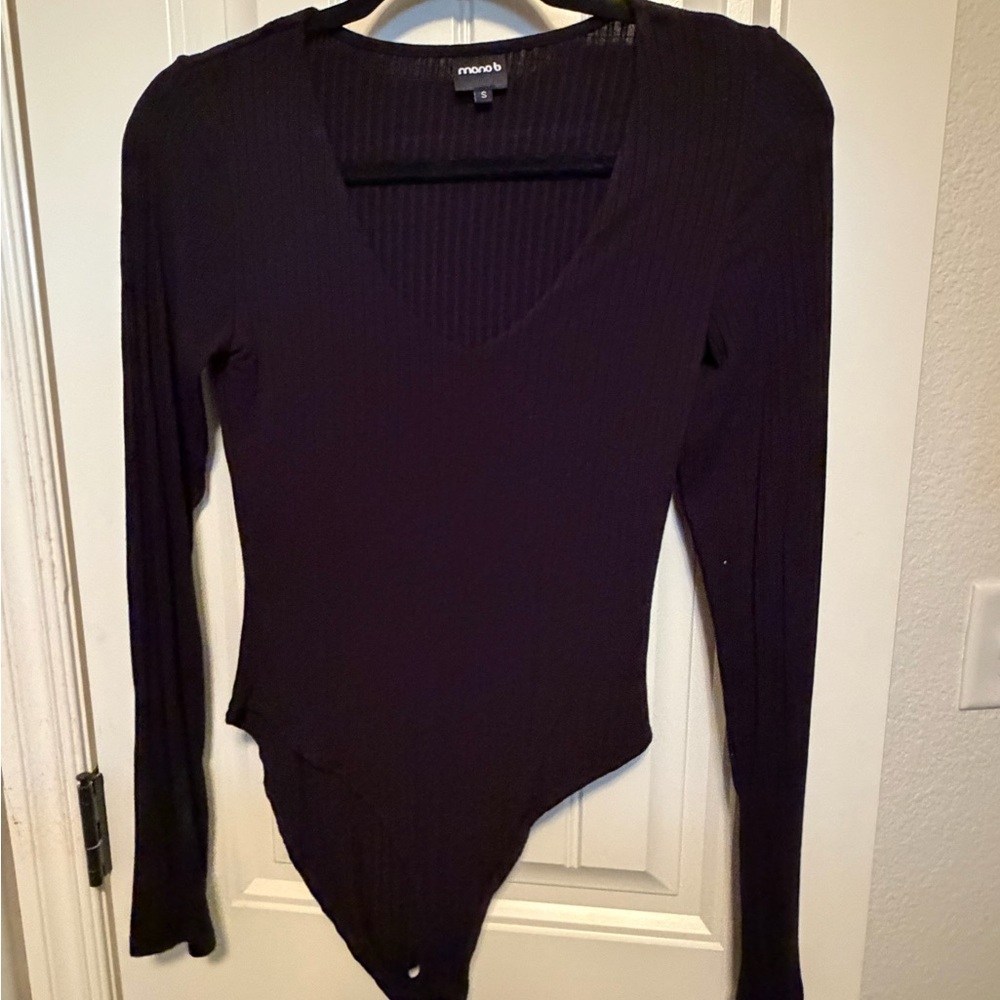 Mono B Deep Black V-Neck Bodysuit